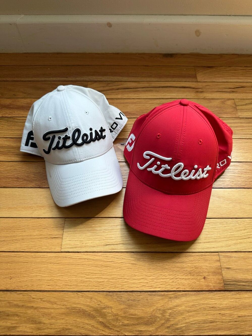 Bundle of 2 Titleist ProV1 x Footjoy Golf Hats Snapback Red White